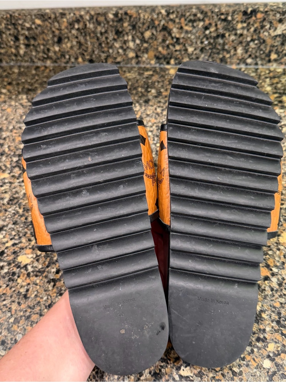 MCM Cognac & Black Monogram Slide Sandals size 40 - Picture 7 of 8